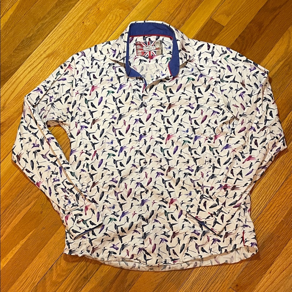 7 DOWNIE ST Hummingbird Pattern Long Sleeve Button-up Shirt Cotton